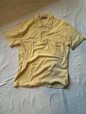 Vintage 70s Terrycloth Yellow Short-Sleeve Polo with Chest Pocket